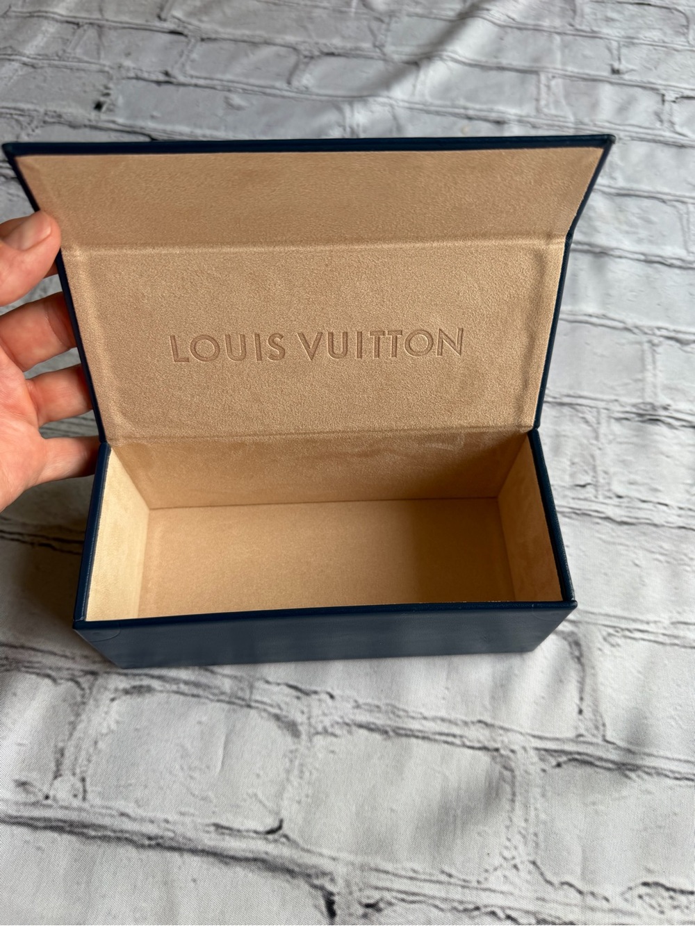LOUIS VUITTON Sunglasses Hard Case Navy Blue Magnetic Storage Box ONLY EUC